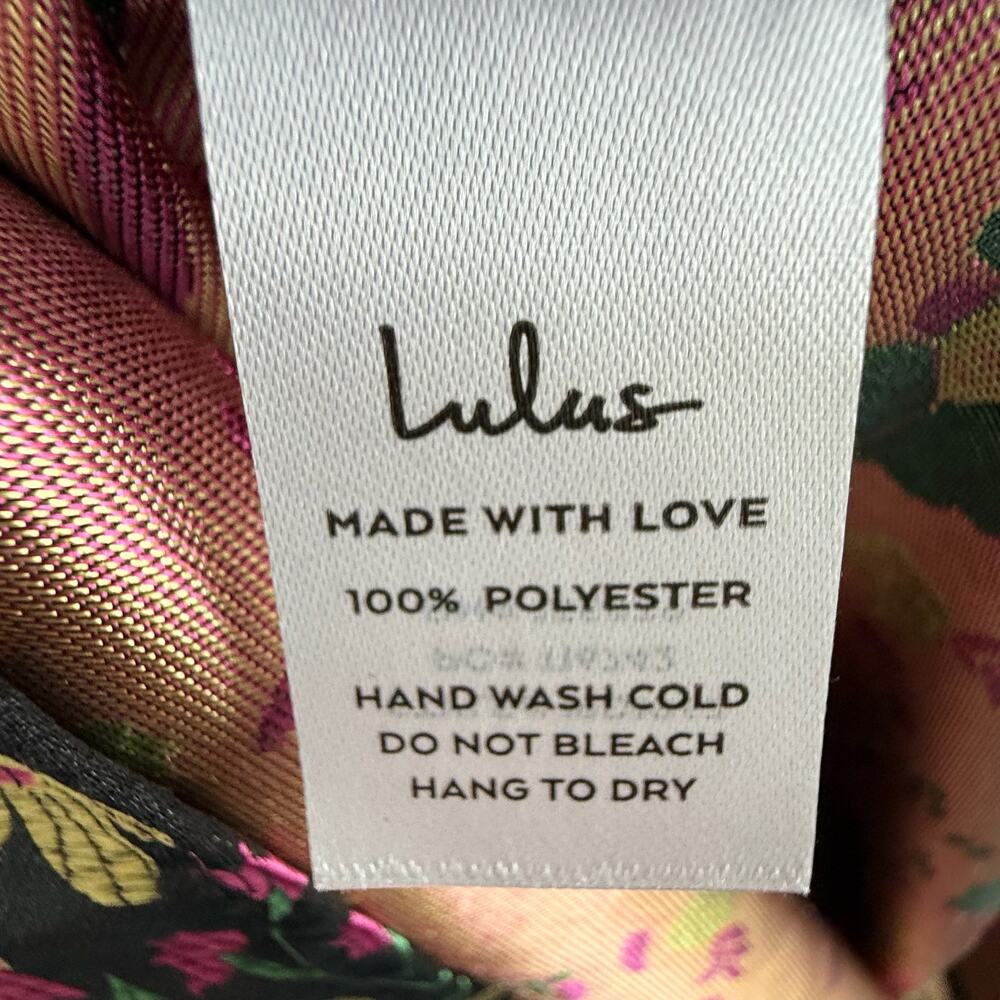 Lulus Floral Midi Dress Black Satin Strapless Jacquard Brocade Cocktail Evening - Picture 7 of 7